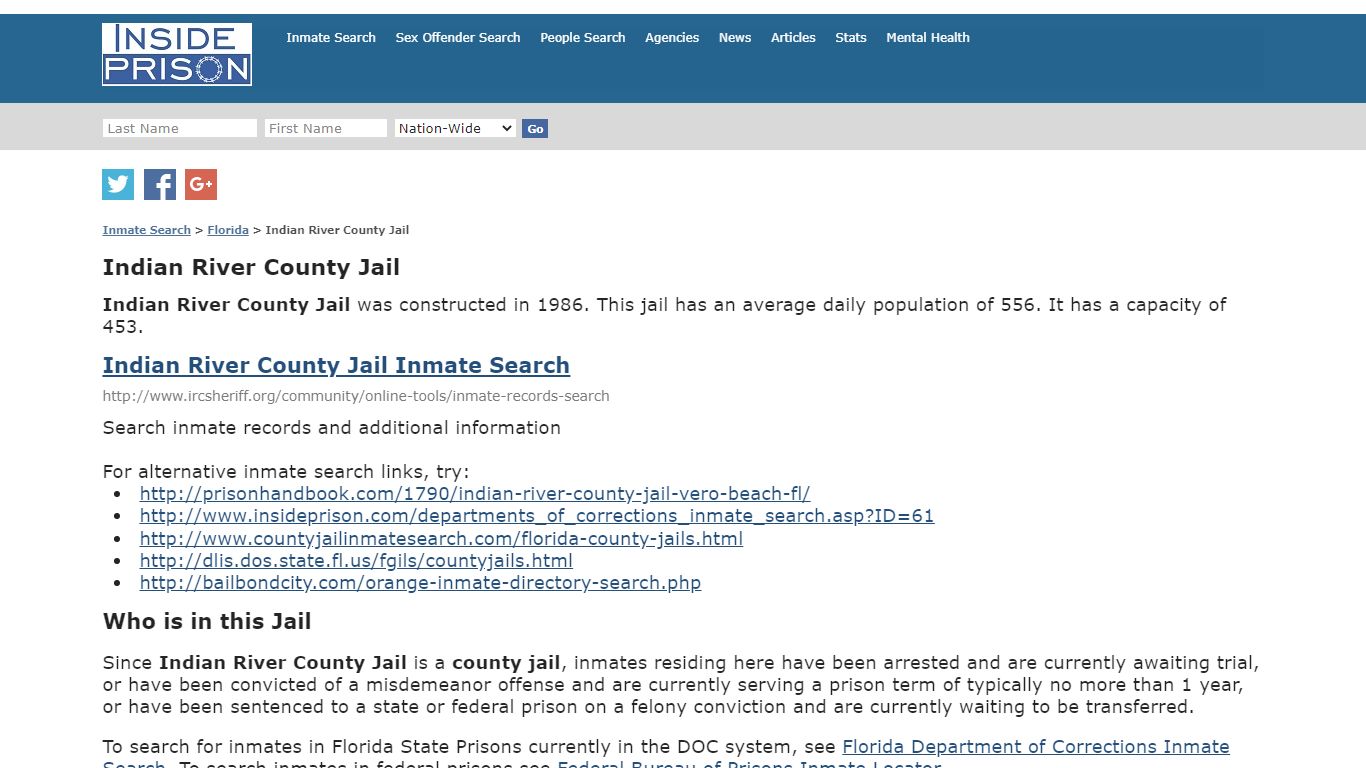 Indian River County Jail - Florida - Inmate Search